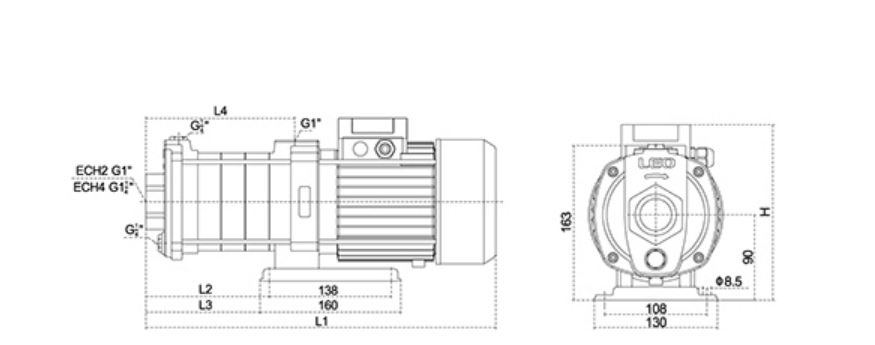 ابعاد پمپ طبقاتی افقی لئو ECH2